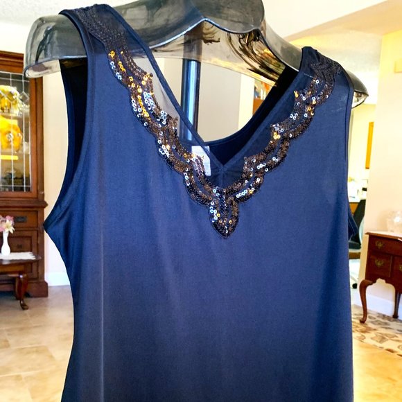 NWOT Cabernet Black Sequined Tank Top - Extra Large - Picture 2 of 5